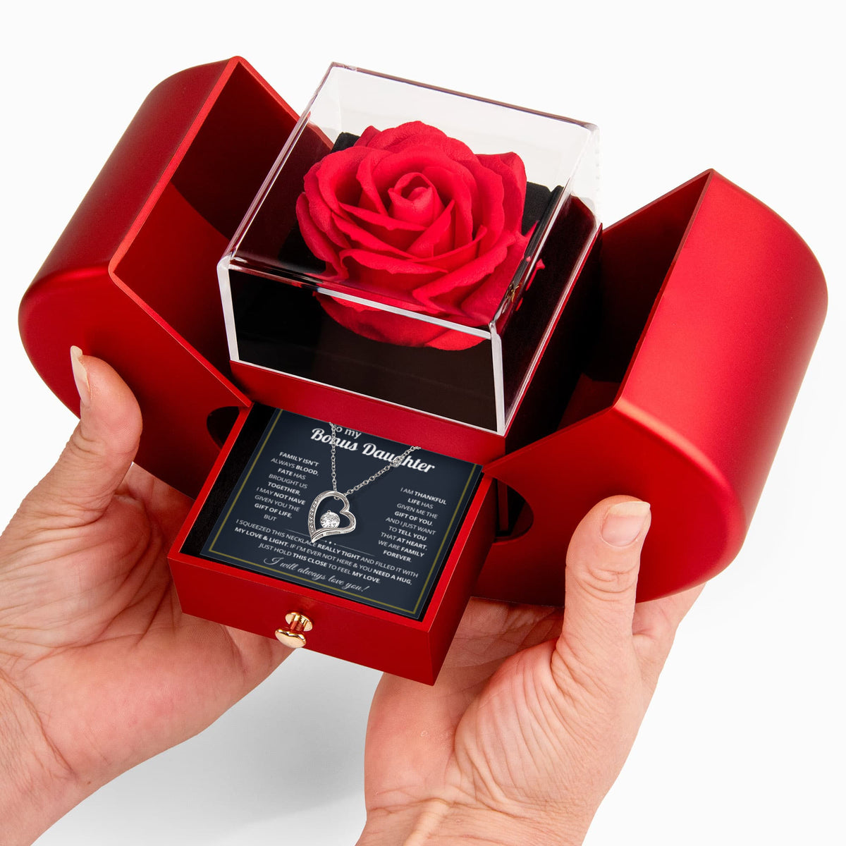Forever Love Heart Necklace for Bonus Daughter | Rose Gift Box