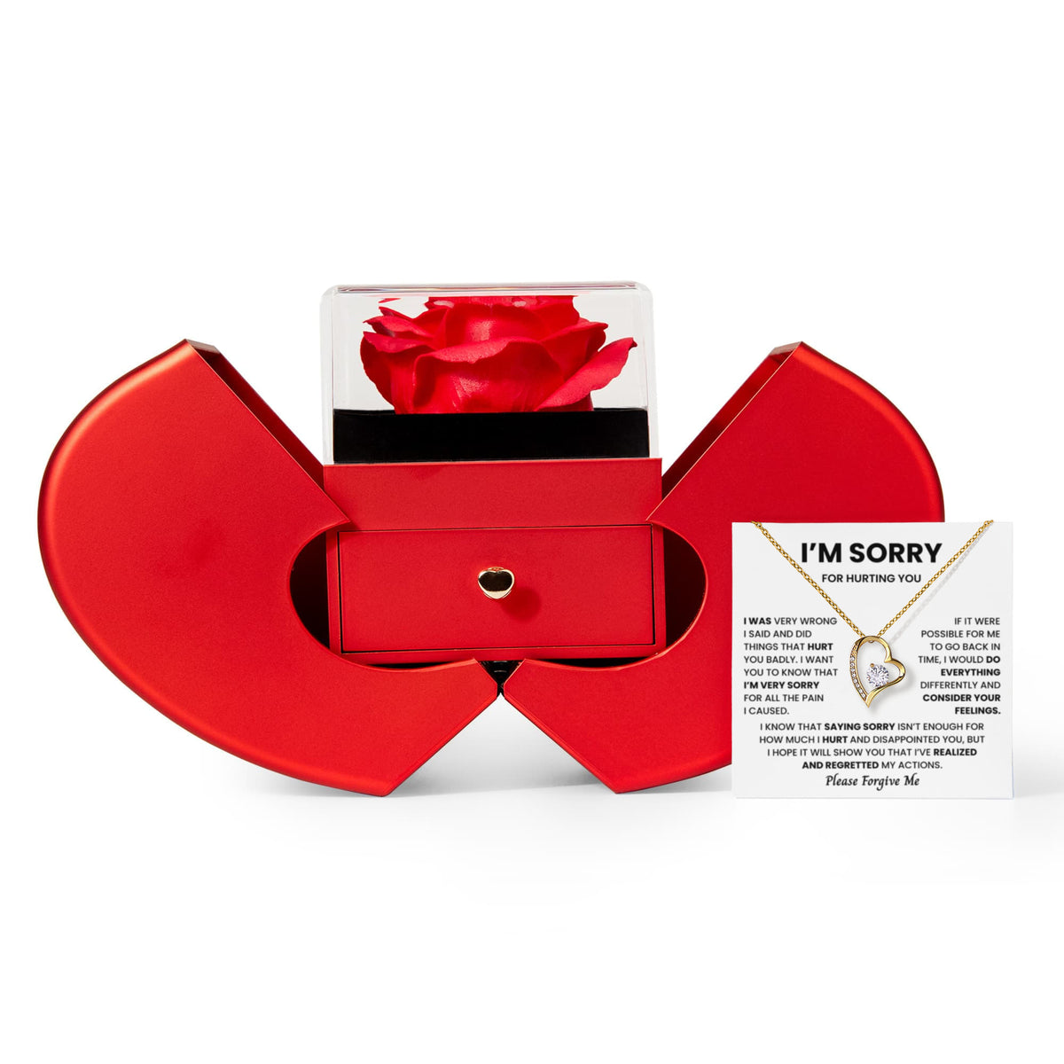 Apology Gift Necklace | Heart Rose Box with Sorry Card