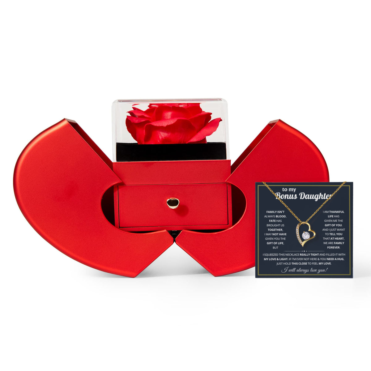 Forever Love Heart Necklace for Bonus Daughter | Rose Gift Box
