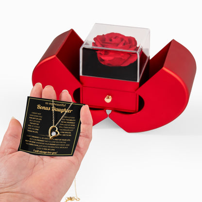 Bonus Daughter Necklace with Message Card | Heart Rose Box