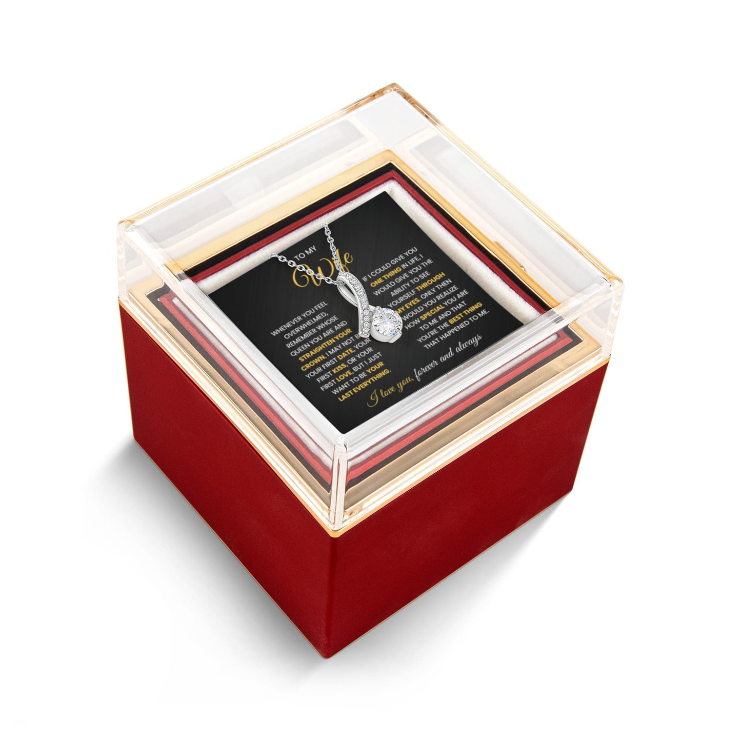 Wife Birthday Gift Necklace | Romantic Anniversary Jewelry - Rotating Rose Gift Box