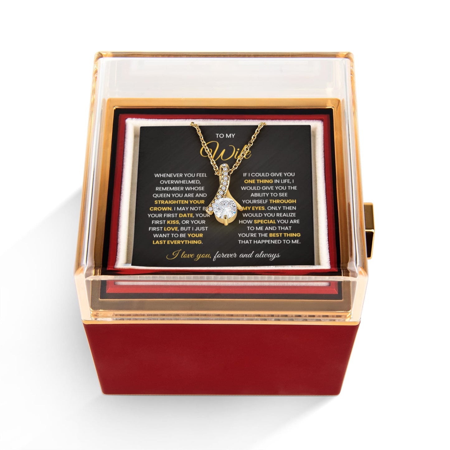 Wife Birthday Gift Necklace | Romantic Anniversary Jewelry - Rotating Rose Gift Box