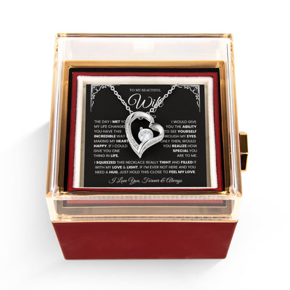 Interlocking Hearts Wife Necklace | Message Card Gift with Rotating Rose Gift Box