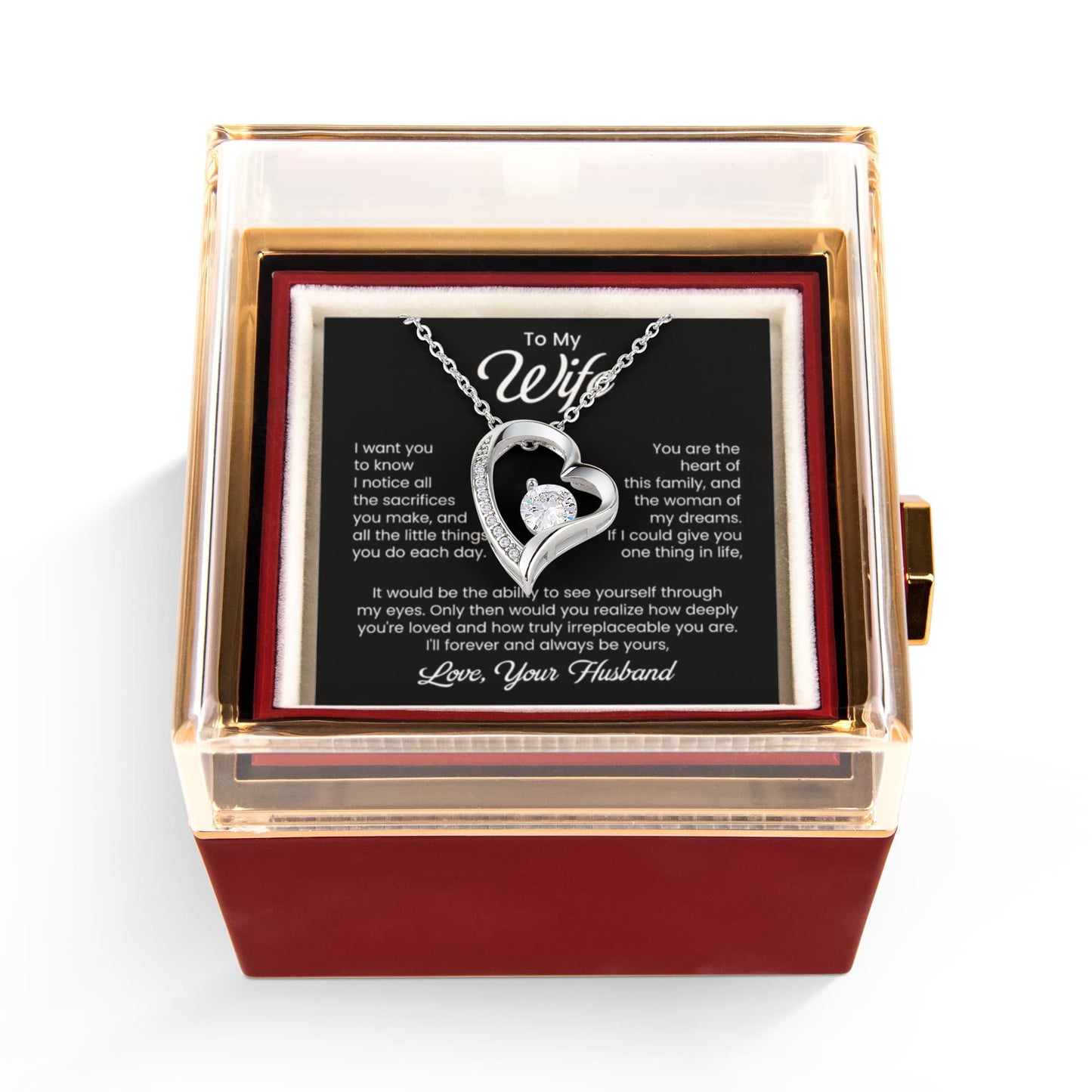 To My Wife Gifts From Husband, Wife Gift Necklace For Women Necklace For Wife , Birthday Gifts For Wife with Rotating Rose Box