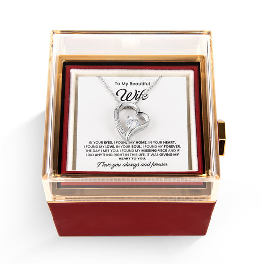 Gifts For Wife, Valentines Day Gifts, Anniversary Jewelry with Rotating Rose Box