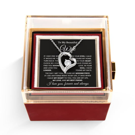To My Wife Necklace | Anniversary Gift with Message Card & Rotating Rose Gift Box