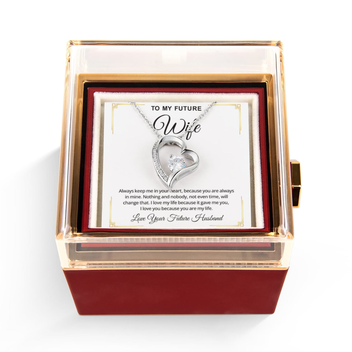 To My Future Wife Necklace with Rose Gift Box – Romantic Promise Jewelry for Fiancée & Soulmate