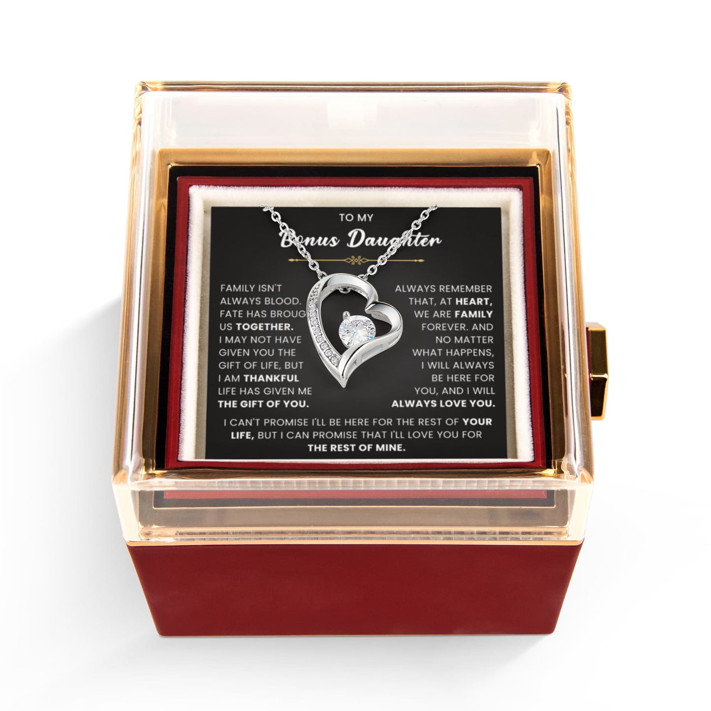 To My Bonus Daughter Necklace – Meaningful Gift in Rotating Rose Box