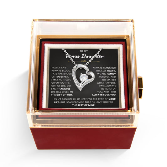To My Bonus Daughter Necklace – Meaningful Gift in Rotating Rose Box
