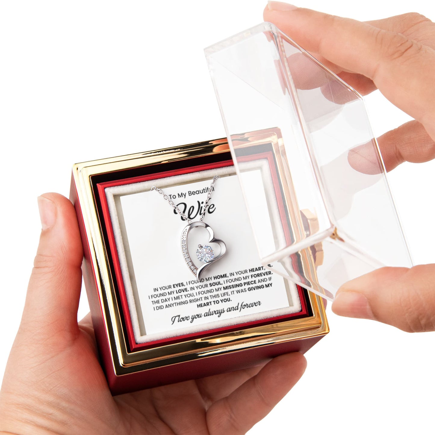 Gifts For Wife, Valentines Day Gifts, Anniversary Jewelry with Rotating Rose Box