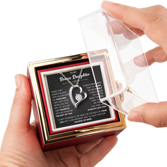 To My Bonus Daughter Necklace – Meaningful Gift in Rotating Rose Box