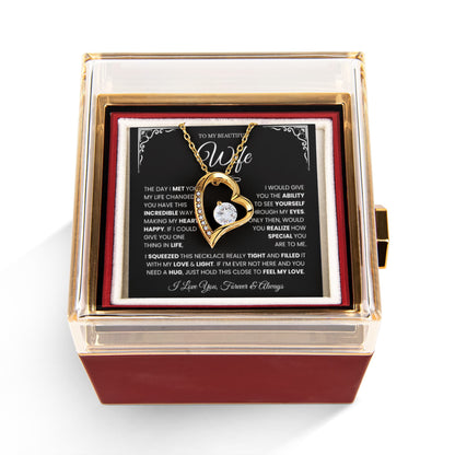Interlocking Hearts Wife Necklace | Message Card Gift with Rotating Rose Gift Box