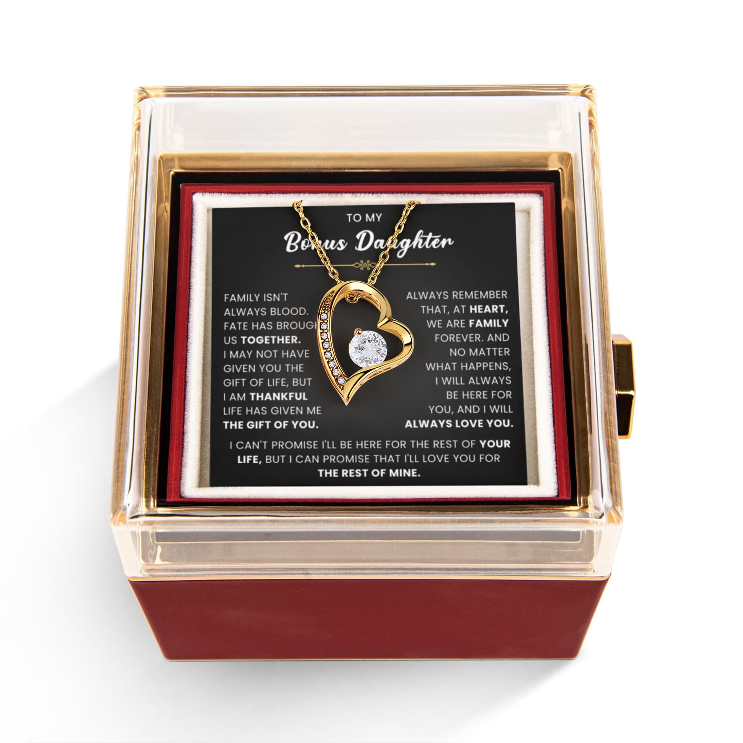 To My Bonus Daughter Necklace – Meaningful Gift in Rotating Rose Box