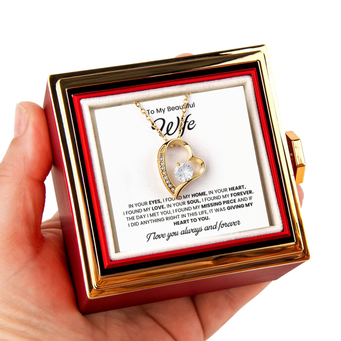 Gifts For Wife, Valentines Day Gifts, Anniversary Jewelry with Rotating Rose Box