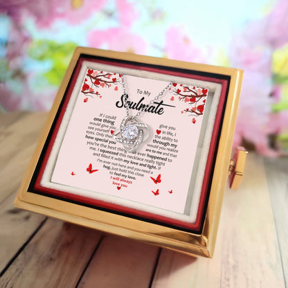 Gifts for Soulmate - Love Knot Necklace - Rotating Rose Box