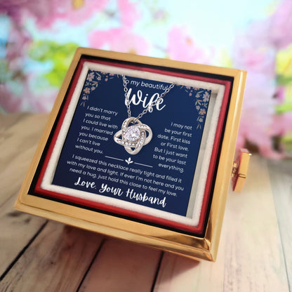 To My Wife Necklace Gift for Wife Anniversary Birthday Message Card Jewelry - Romantic Gift from Husband to Wife - Rotating Rose Box