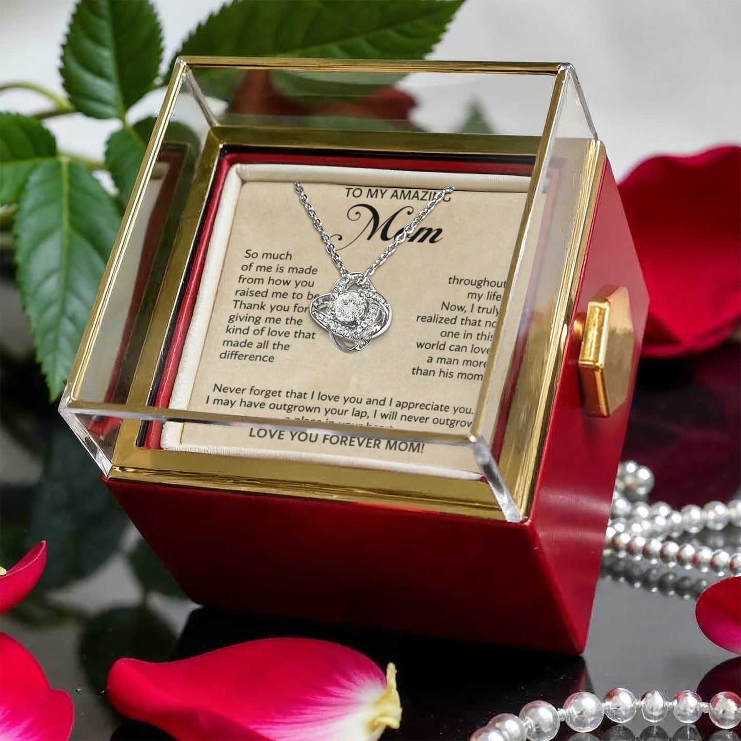 To My Amazing Mom Necklace Gifts - Rotating Rose Box - Mothers Day Present
