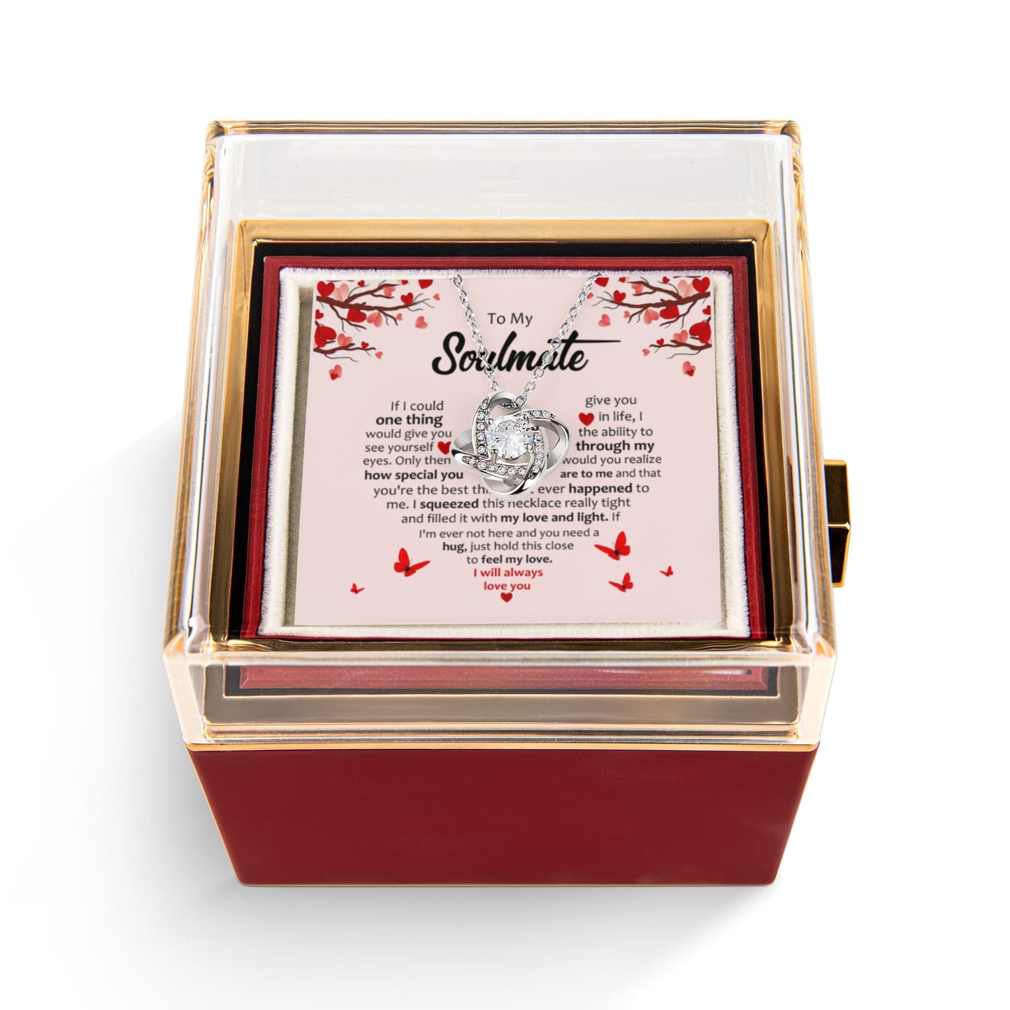 Gifts for Soulmate - Love Knot Necklace - Rotating Rose Box