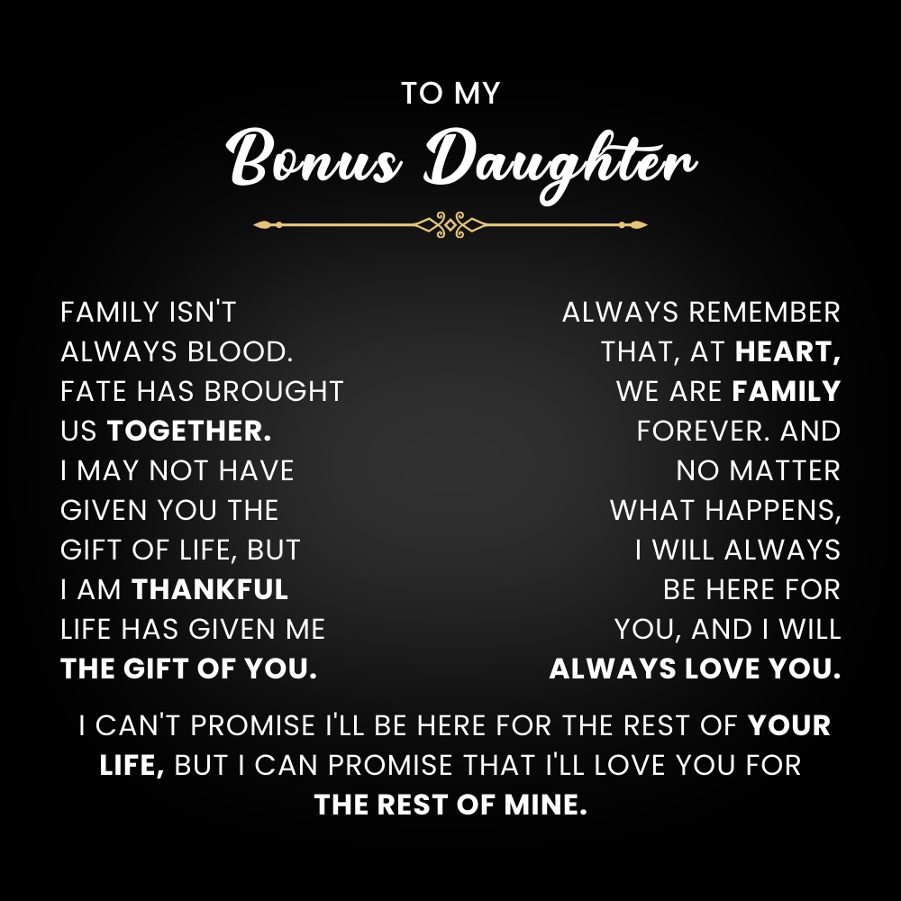 To My Bonus Daughter Necklace – Heart Rose Box Gift from Mom or Dad